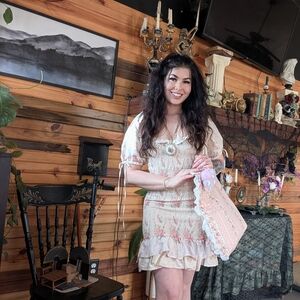 Floral Lace Dress with Pink Accents